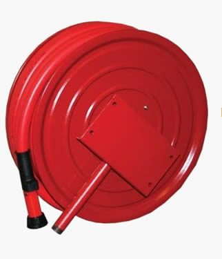 Fire hose reel with red color hose and plastic nozzle