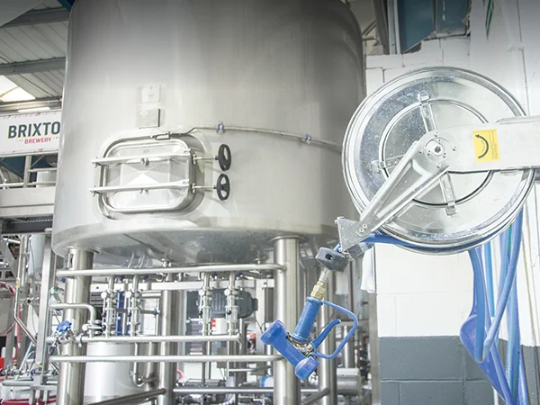 Factory uses food grade stainless steel hose reel with hose.