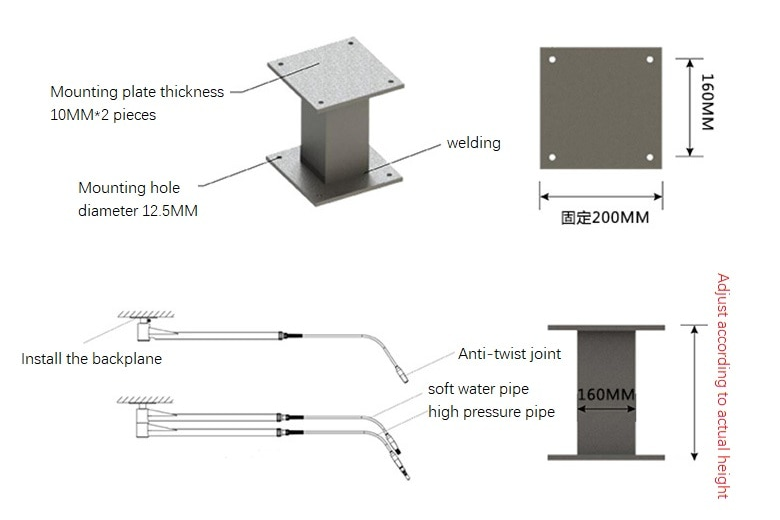 High pressure cantilever installation diagram marked with label