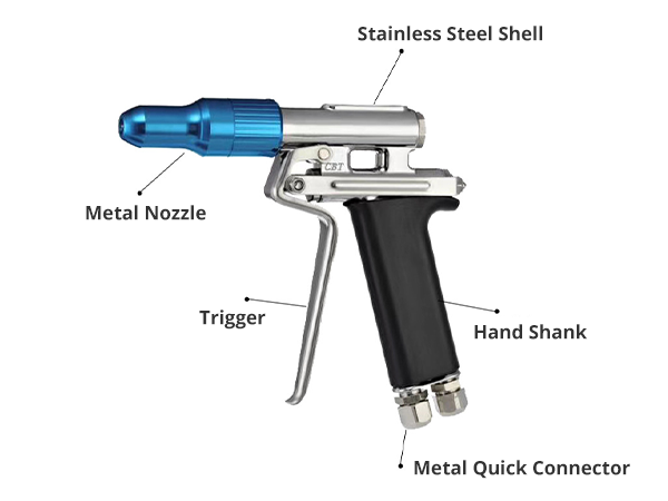 High pressure washer gun marked with label