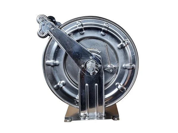 Upright placed hose-free food grade stainless steel reel