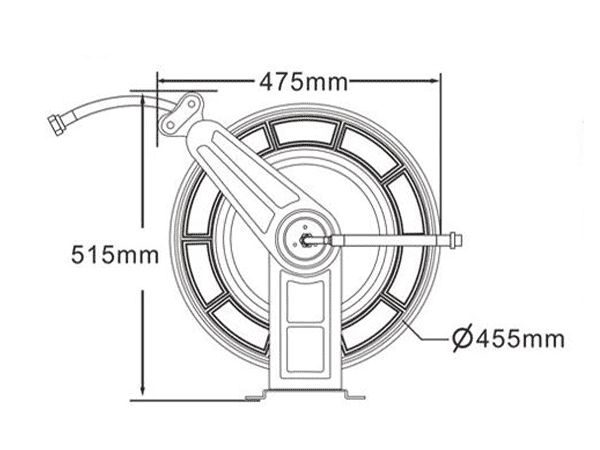 Large carbon steel industrial high pressure washer hose reel specification drawing