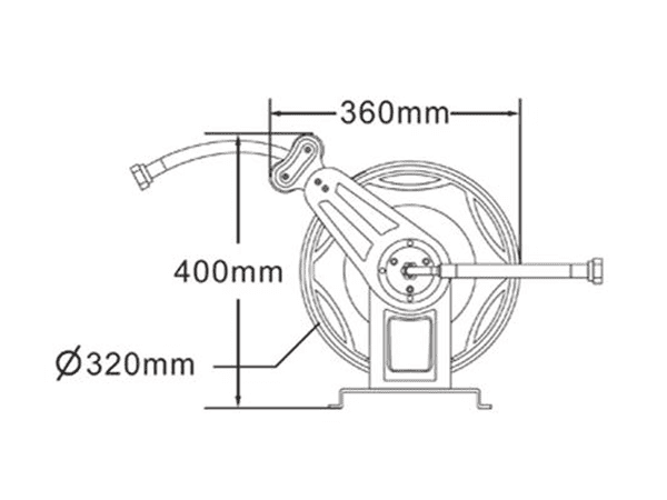 Small carbon steel industrial high pressure washer hose reel specification drawing