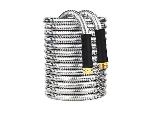 Stainless Steel Garden Metal Hose arranged in a spiral