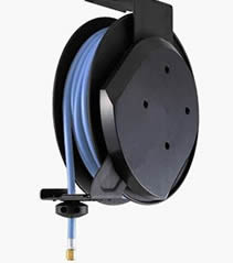 water hose reel used for auto repair shop with blue braid hose